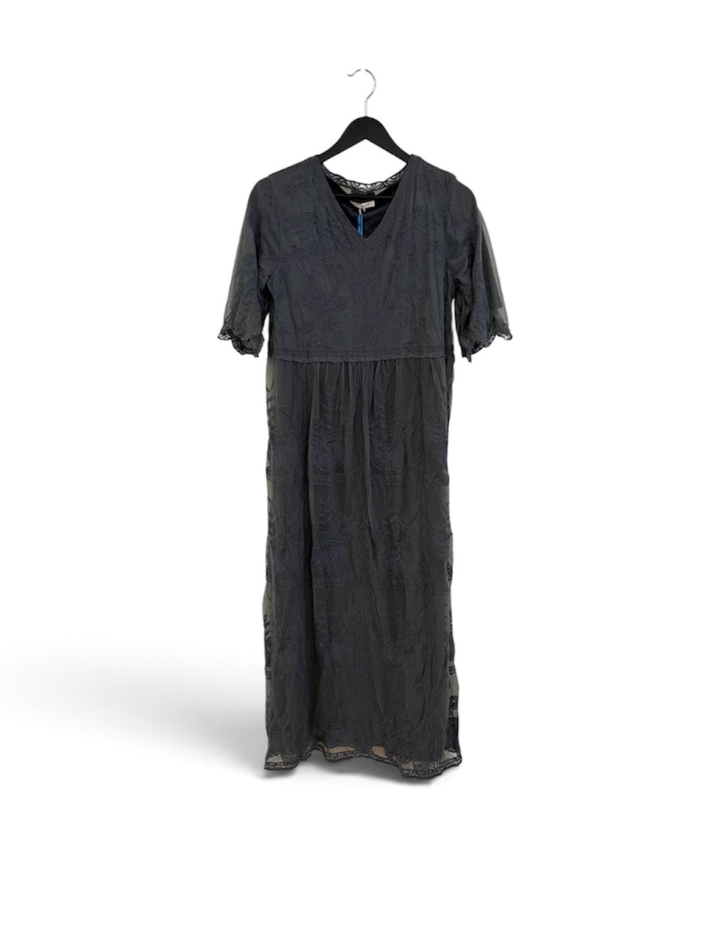 tea n rose gray Lace Maxi Dress with V-Neckline